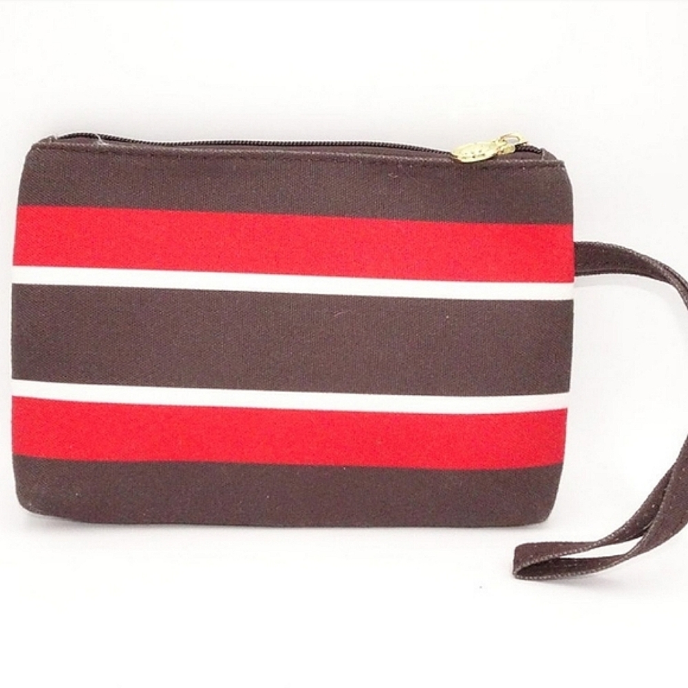 Vintage Dior Red, White, and Brown Striped Wristlet